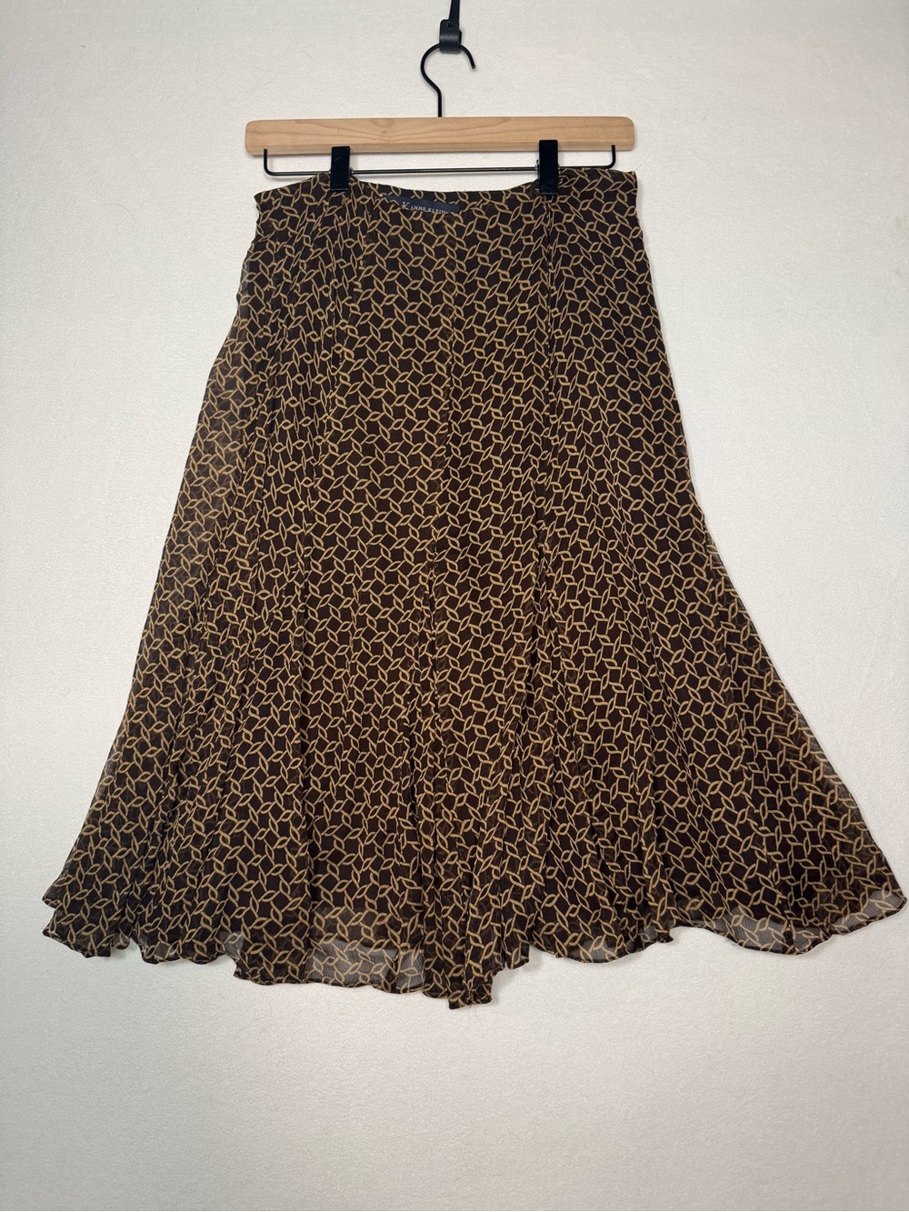 Anne Klein Women’s Size 4 100% Silk Brown Chain Print Midi Skirt AS IS